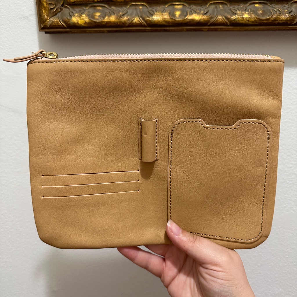 Anthropologie Tan Genuine Leather Clutch Pouch